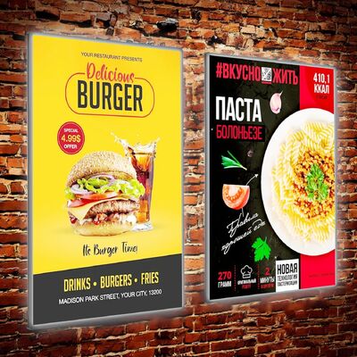 LED Menü Poster Çerçeve Reklam Işık Kutusu Restoran Kafeleri Mağaza